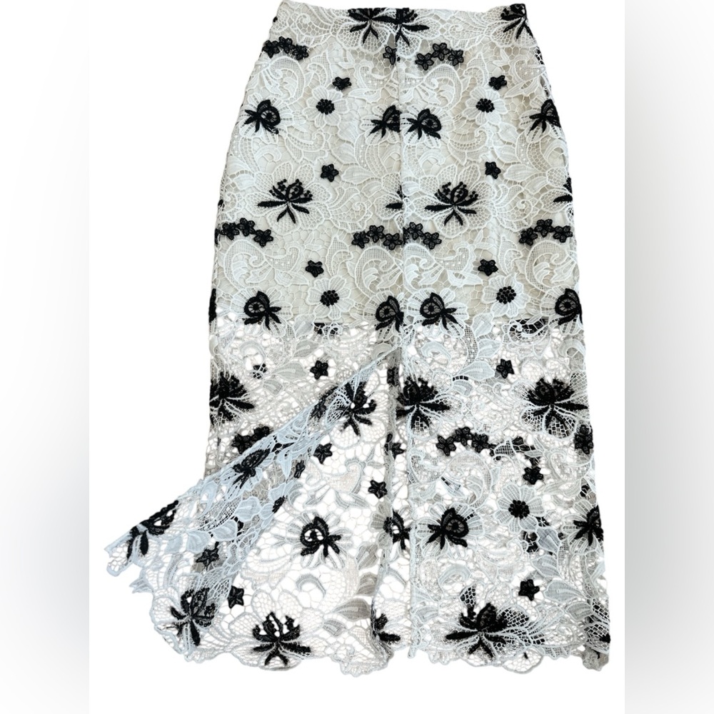 Alice + Olivia White and Black Crochet Maxi Skirt
